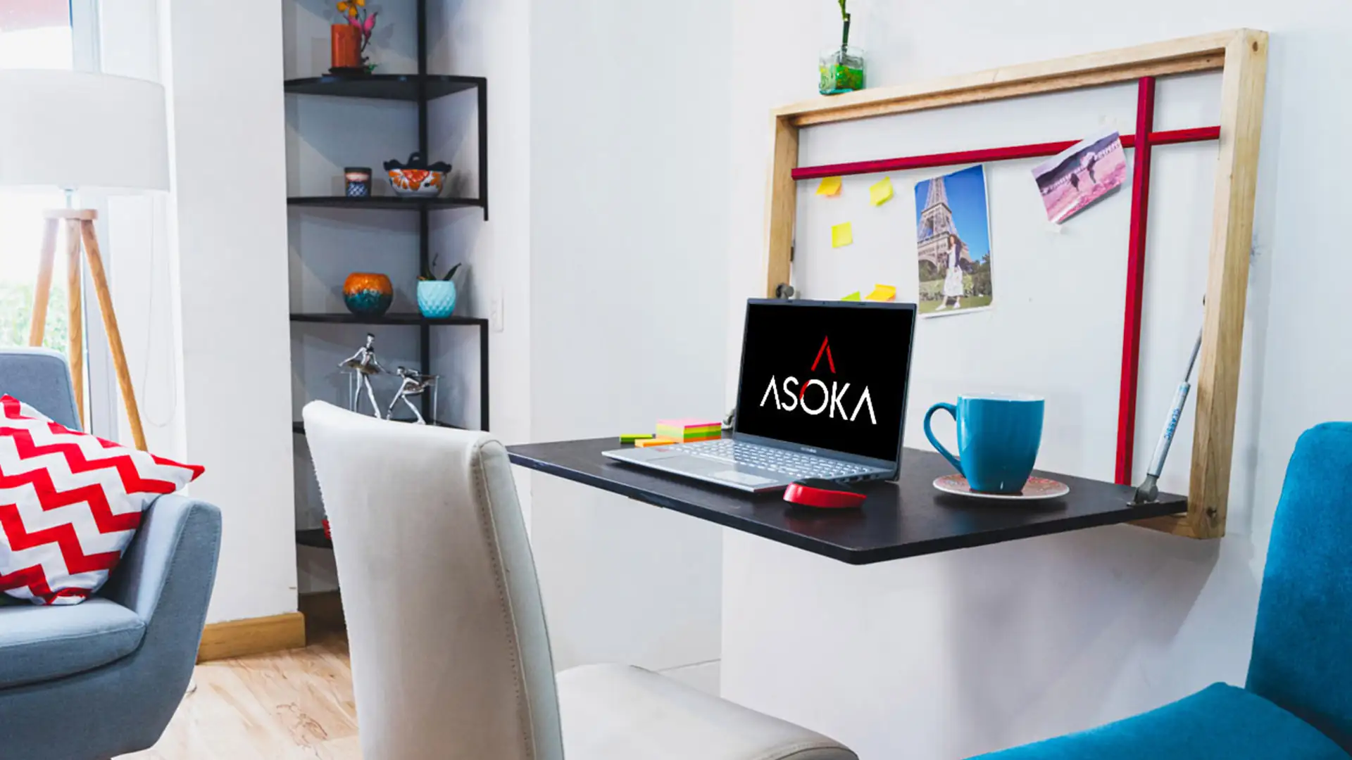 Asoka furniture detail showing upcycled industrial chains and wood texture