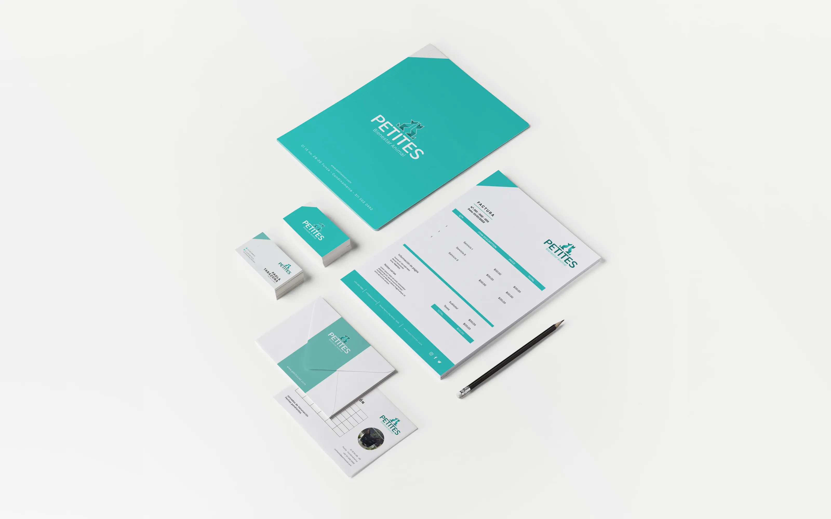 Stationary and print assets for Petites veterinary clinic branding